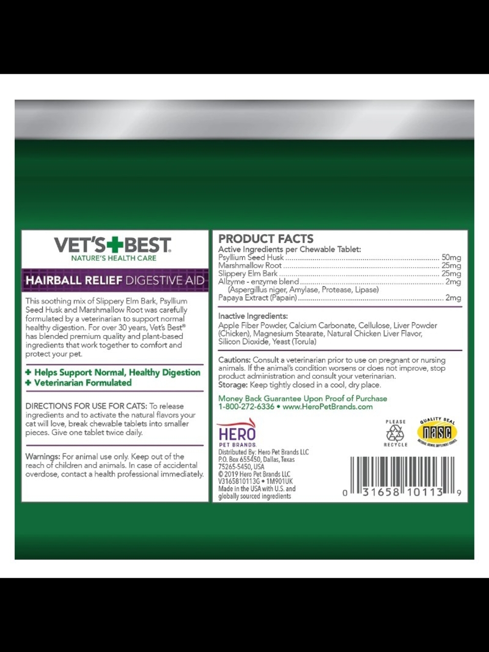 Vet's + Best Chewable Tablets Hairball Relief Digestive Aid For Cats 😺 - Picture 3 of 4